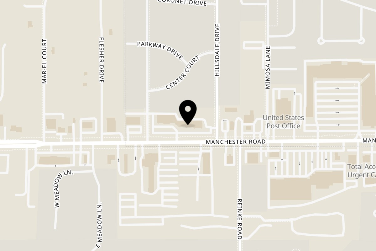 Map showing the location of Mizan Pizza on 15523 Manchester Rd in Ballwin